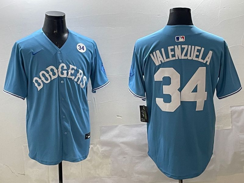 Men Los Angeles Dodgers #34 Valenzuela Light Blue Joint Name 2025 Nike MLB Jersey style 3166->los angeles dodgers->MLB Jersey